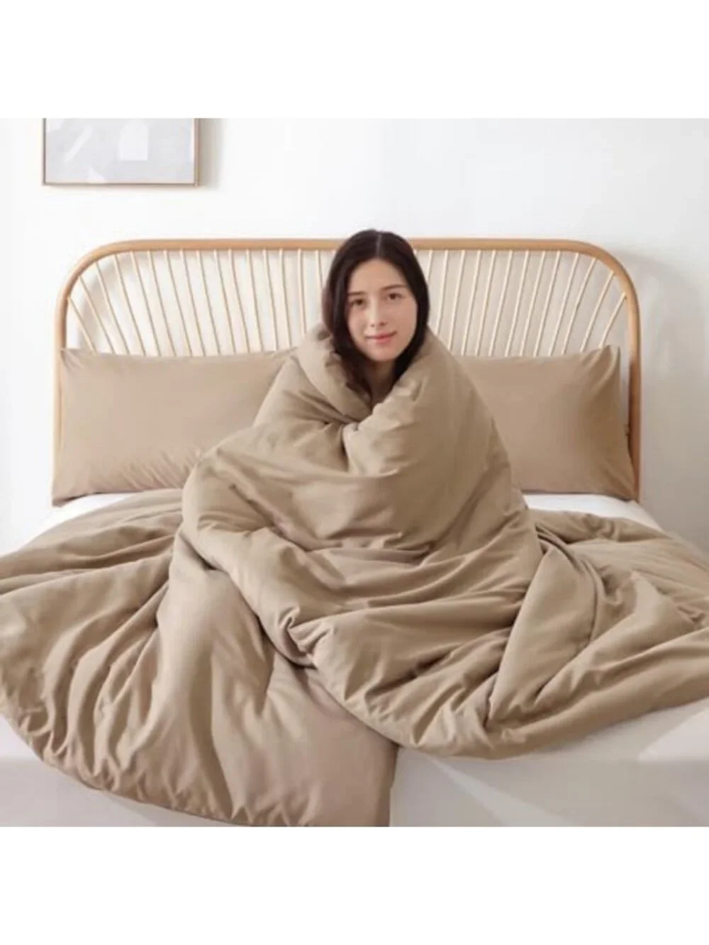 King Size Taupe Brown Comforter Set - 3pc Boho Tan Bedding, Lightweight